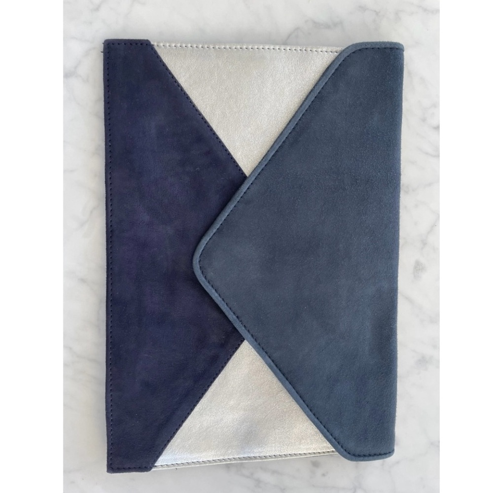 Sézane Chic Envelope Clutch in Blue and Silver